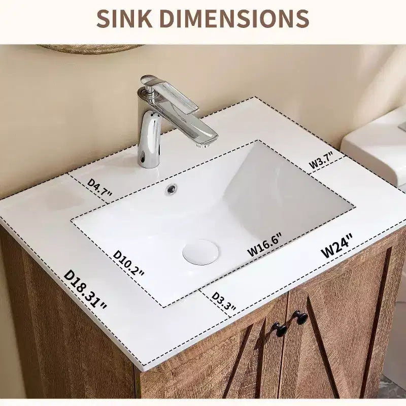 Mobile Bagno Stile Farmhouse da 24 Pollici con Lavabo e Ampio Cassetto Contenitore