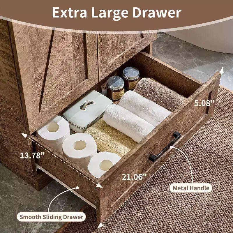 Mobile Bagno Stile Farmhouse da 24 Pollici con Lavabo e Ampio Cassetto Contenitore