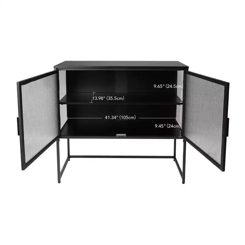 Credenza Moderna con Ante in Vetro, Struttura in Metallo, Doppio Strato, Mobile Autoportante, Adatto per Soggiorno, Cucina, Nero