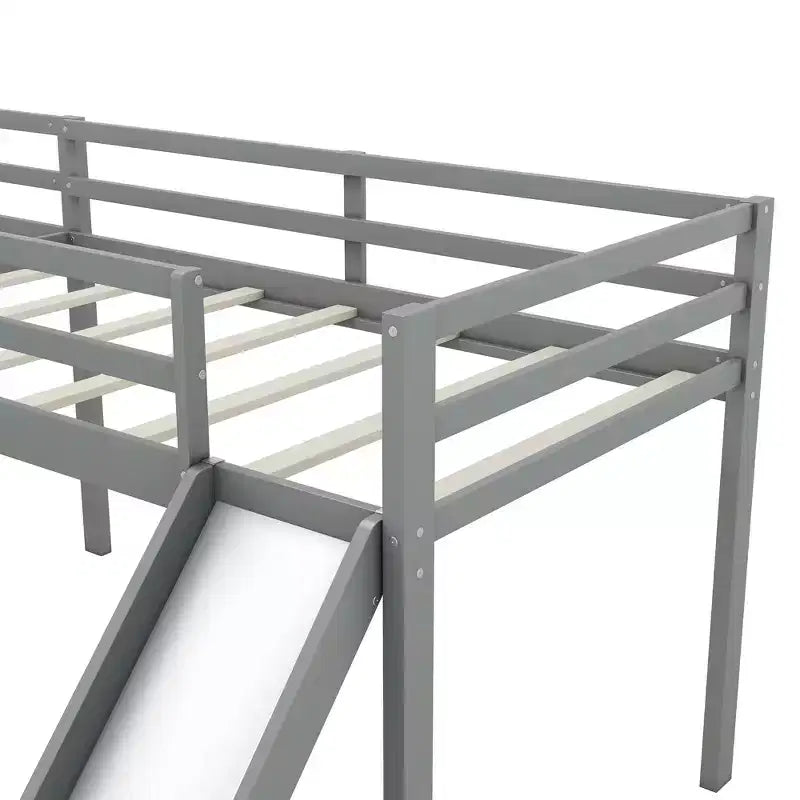 Letto a soppalco doppio a L "twin size" con scivolo e spondina a tutta lunghezza per bambini