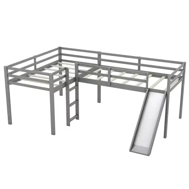 Letto a soppalco doppio a L "twin size" con scivolo e spondina a tutta lunghezza per bambini