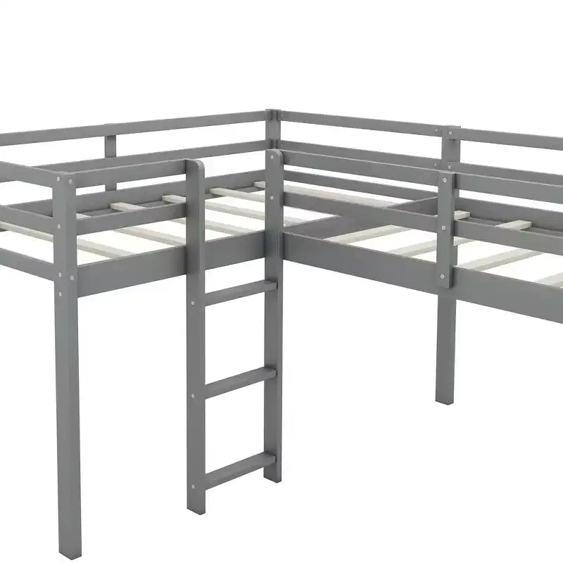 Letto a soppalco doppio a L "twin size" con scivolo e spondina a tutta lunghezza per bambini