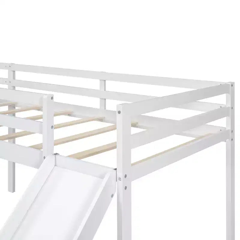 Letto a soppalco doppio a L "twin size" con scivolo e spondina a tutta lunghezza per bambini