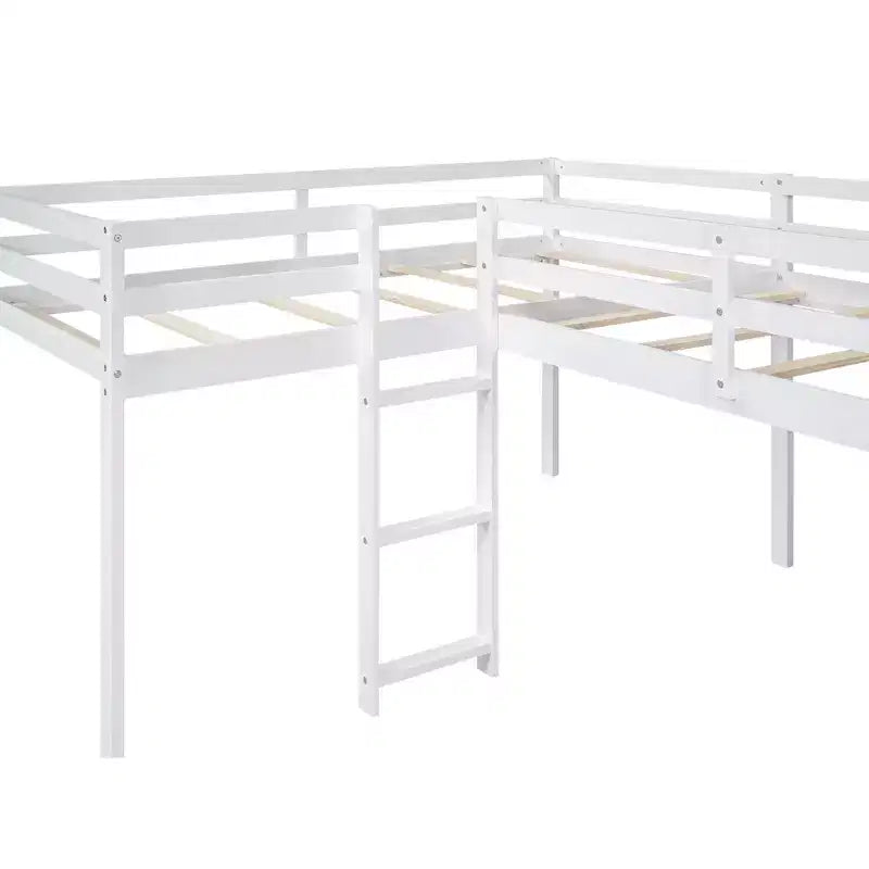 Letto a soppalco doppio a L "twin size" con scivolo e spondina a tutta lunghezza per bambini