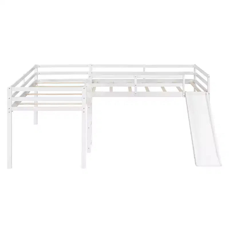 Letto a soppalco doppio a L "twin size" con scivolo e spondina a tutta lunghezza per bambini