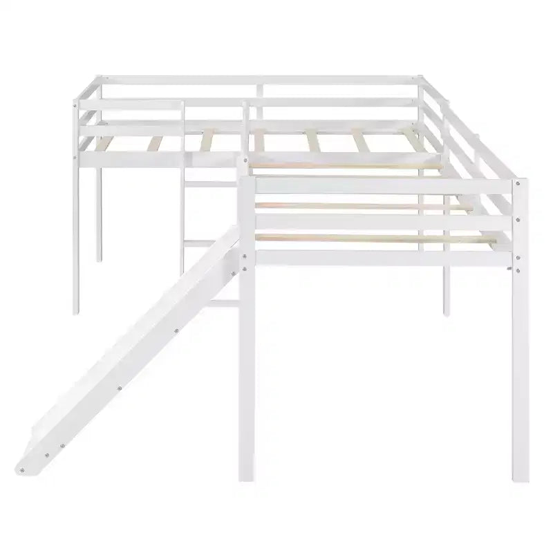 Letto a soppalco doppio a L "twin size" con scivolo e spondina a tutta lunghezza per bambini