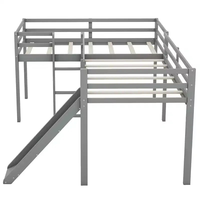 Letto a soppalco doppio a L "twin size" con scivolo e spondina a tutta lunghezza per bambini
