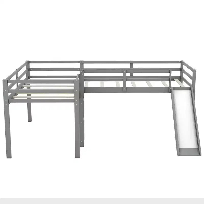 Letto a soppalco doppio a L "twin size" con scivolo e spondina a tutta lunghezza per bambini