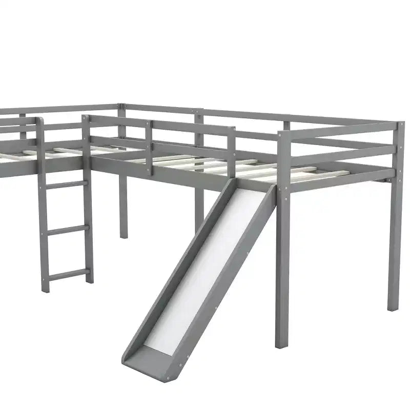 Letto a soppalco doppio a L "twin size" con scivolo e spondina a tutta lunghezza per bambini