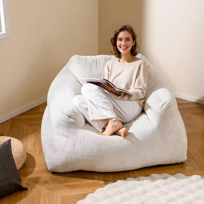 Poltrona Sacco per Adulti, Divano Pigro in Peluche con Rivestimento in Velluto Ultra Morbido, Beige