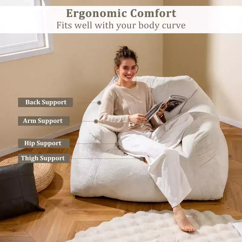 Poltrona Sacco per Adulti, Divano Pigro in Peluche con Rivestimento in Velluto Ultra Morbido, Beige