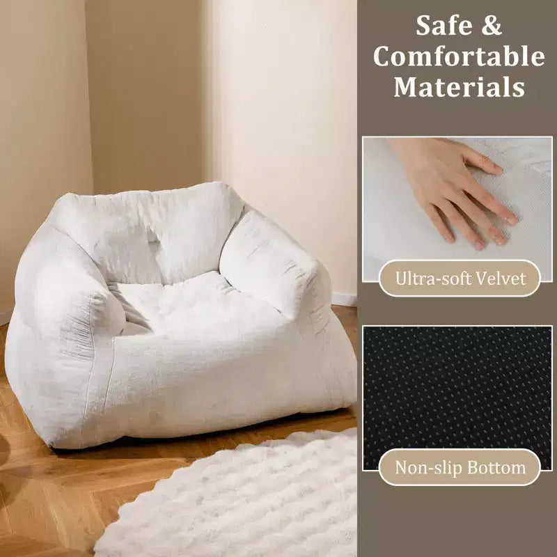 Poltrona Sacco per Adulti, Divano Pigro in Peluche con Rivestimento in Velluto Ultra Morbido, Beige