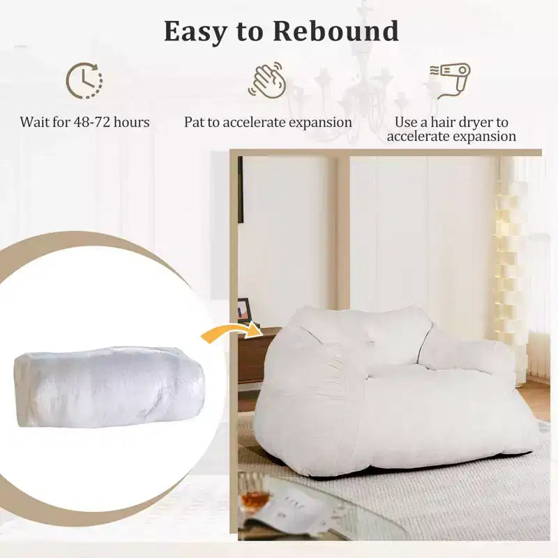 Poltrona Sacco per Adulti, Divano Pigro in Peluche con Rivestimento in Velluto Ultra Morbido, Beige