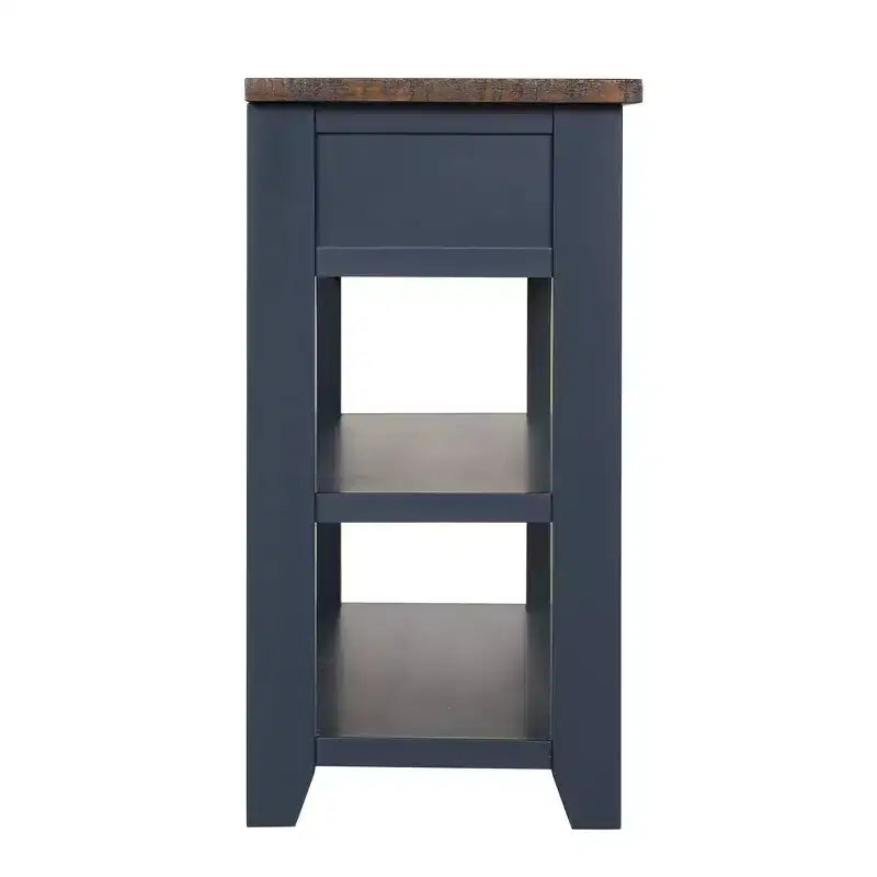 Tavolo Consolle da 48 Pollici con Piano in Legno Massello, 3 Cassetti e 2 Ripiani, Blu