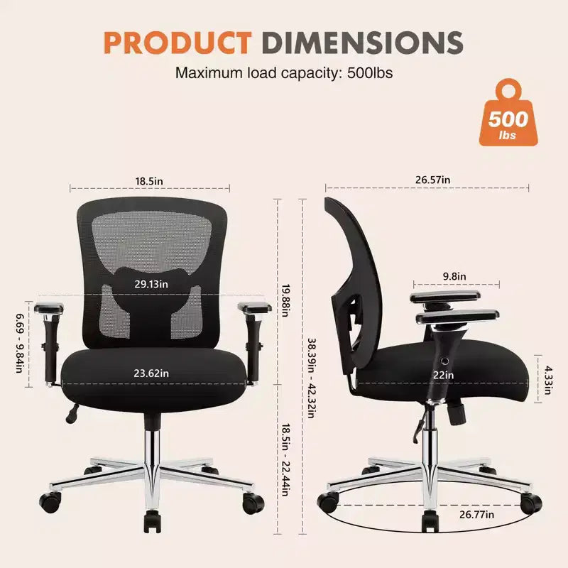 Sedia da ufficio girevole ergonomica moderna in rete con braccioli e supporto lombare
