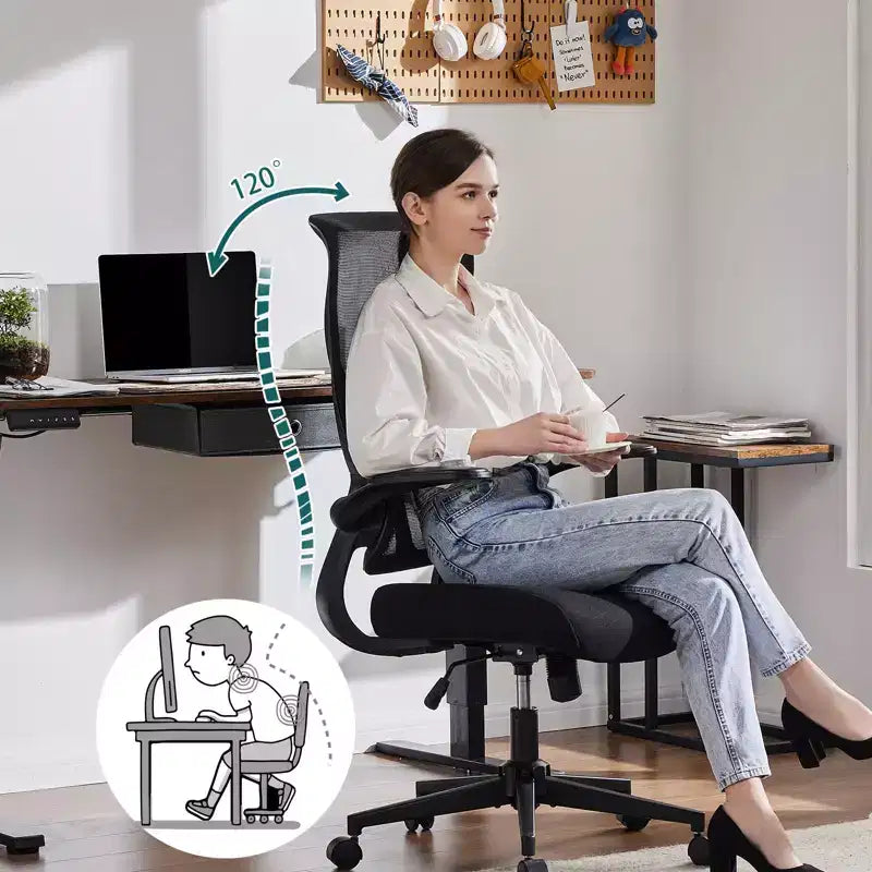 Sedia da ufficio girevole ergonomica moderna in rete con braccioli e supporto lombare