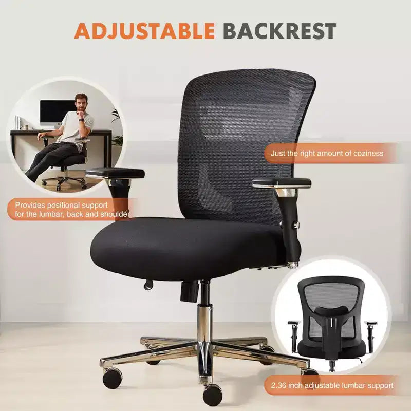 Sedia da ufficio girevole ergonomica moderna in rete con braccioli e supporto lombare