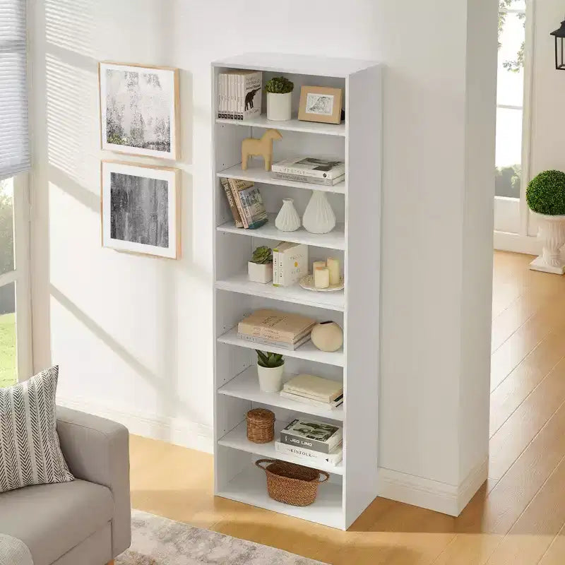Libreria minimalista a 8 ripiani, organizer a doppio strato per soggiorno e ufficio