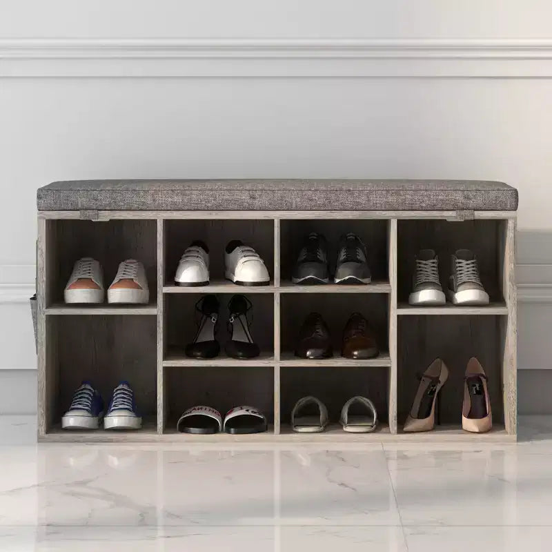 Panca porta scarpe da 104 cm con 10 scomparti, cuscino e tasca laterale