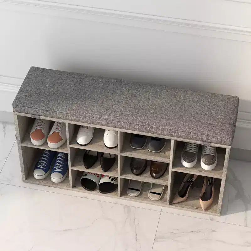 Panca porta scarpe da 104 cm con 10 scomparti, cuscino e tasca laterale