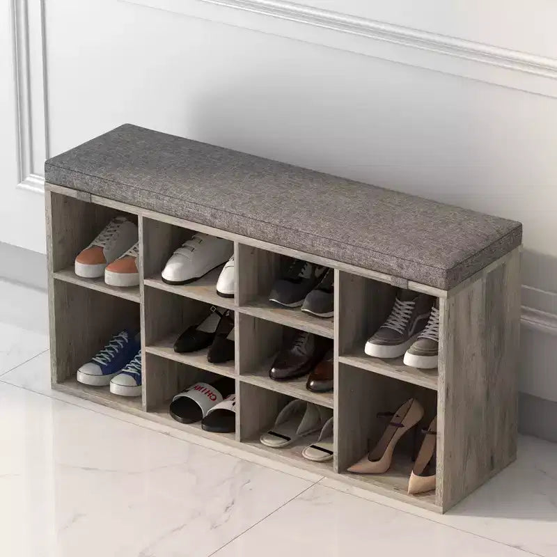 Panca porta scarpe da 104 cm con 10 scomparti, cuscino e tasca laterale