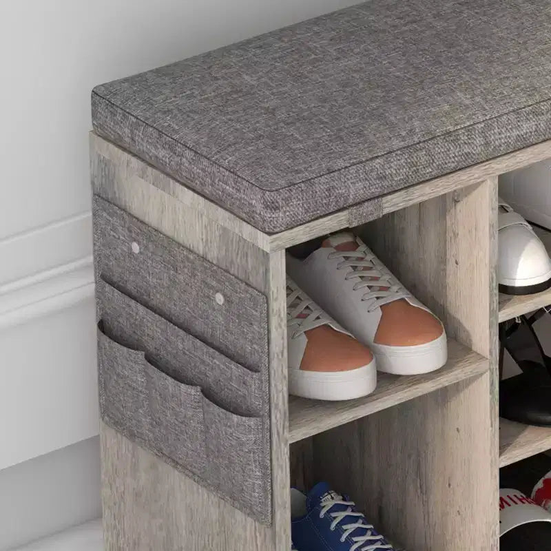 Panca porta scarpe da 104 cm con 10 scomparti, cuscino e tasca laterale