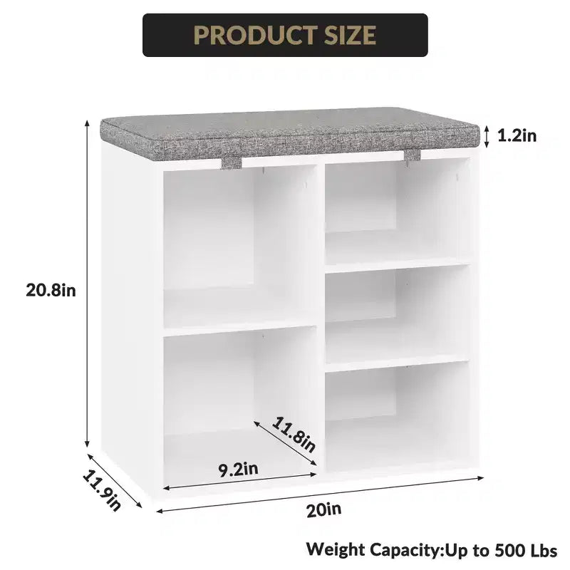 Panca porta scarpe da 104 cm con 10 scomparti, cuscino e tasca laterale