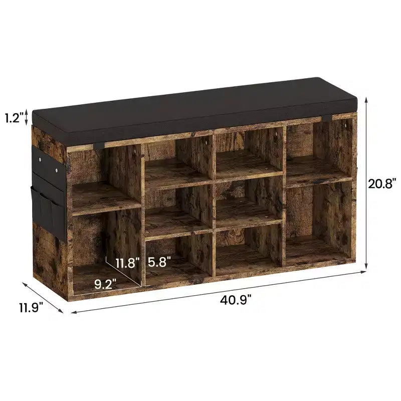 Panca porta scarpe da 104 cm con 10 scomparti, cuscino e tasca laterale