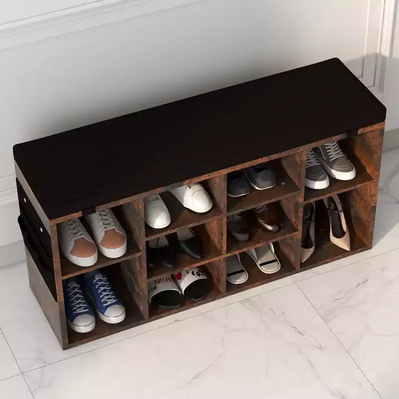 Panca porta scarpe da 104 cm con 10 scomparti, cuscino e tasca laterale