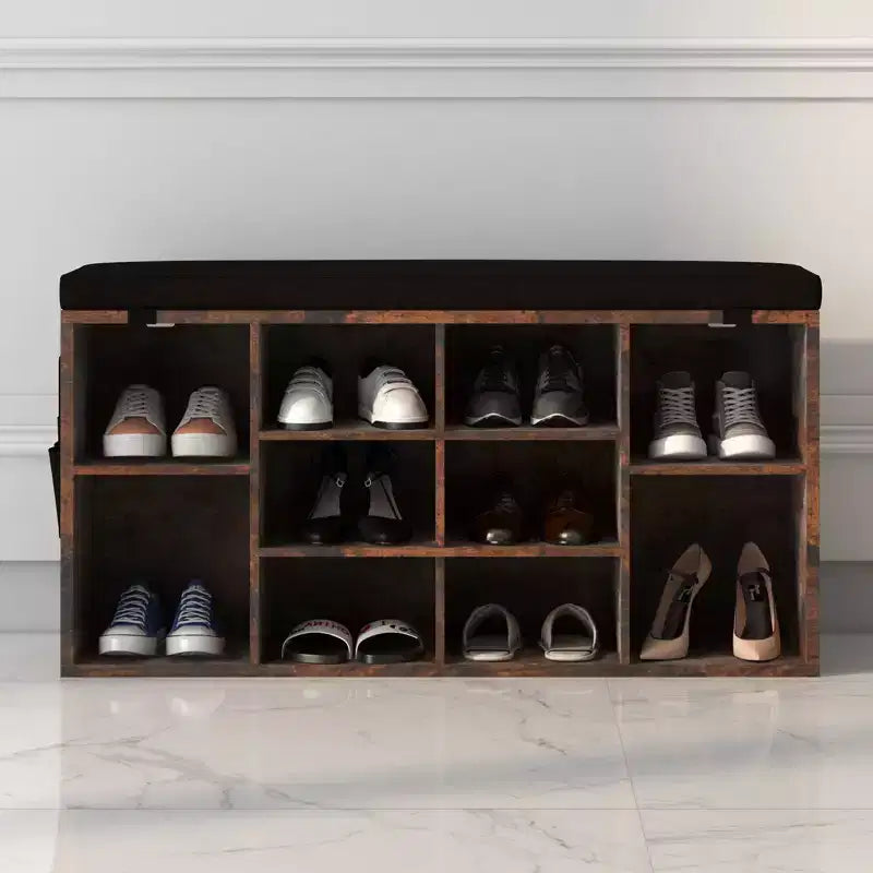 Panca porta scarpe da 104 cm con 10 scomparti, cuscino e tasca laterale