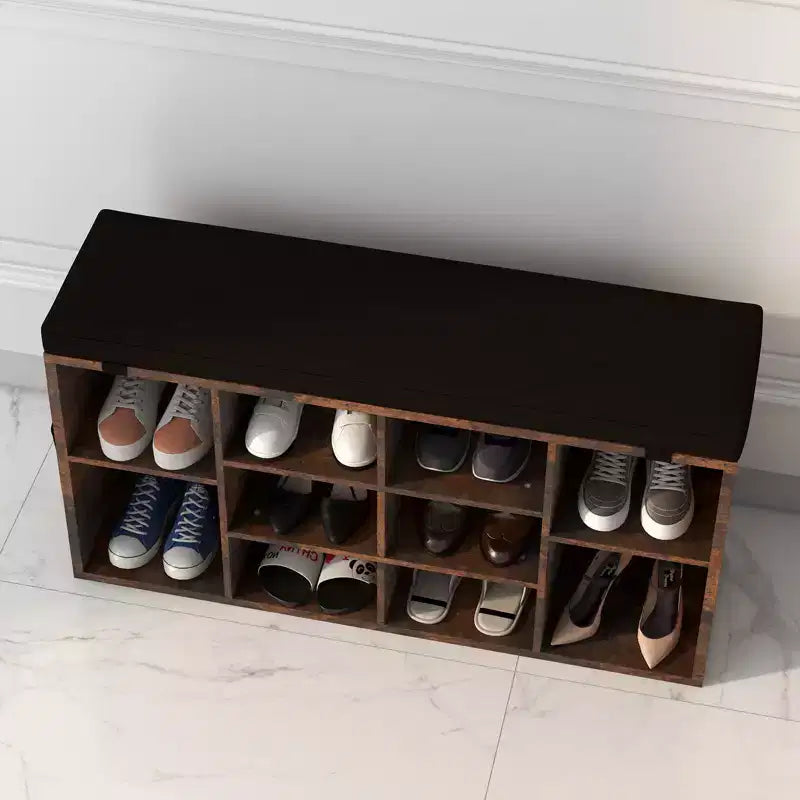 Panca porta scarpe da 104 cm con 10 scomparti, cuscino e tasca laterale