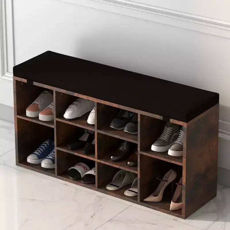Panca porta scarpe da 104 cm con 10 scomparti, cuscino e tasca laterale
