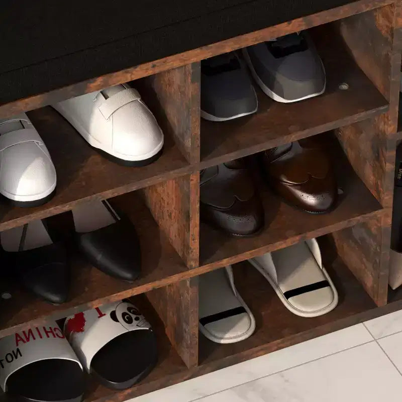 Panca porta scarpe da 104 cm con 10 scomparti, cuscino e tasca laterale