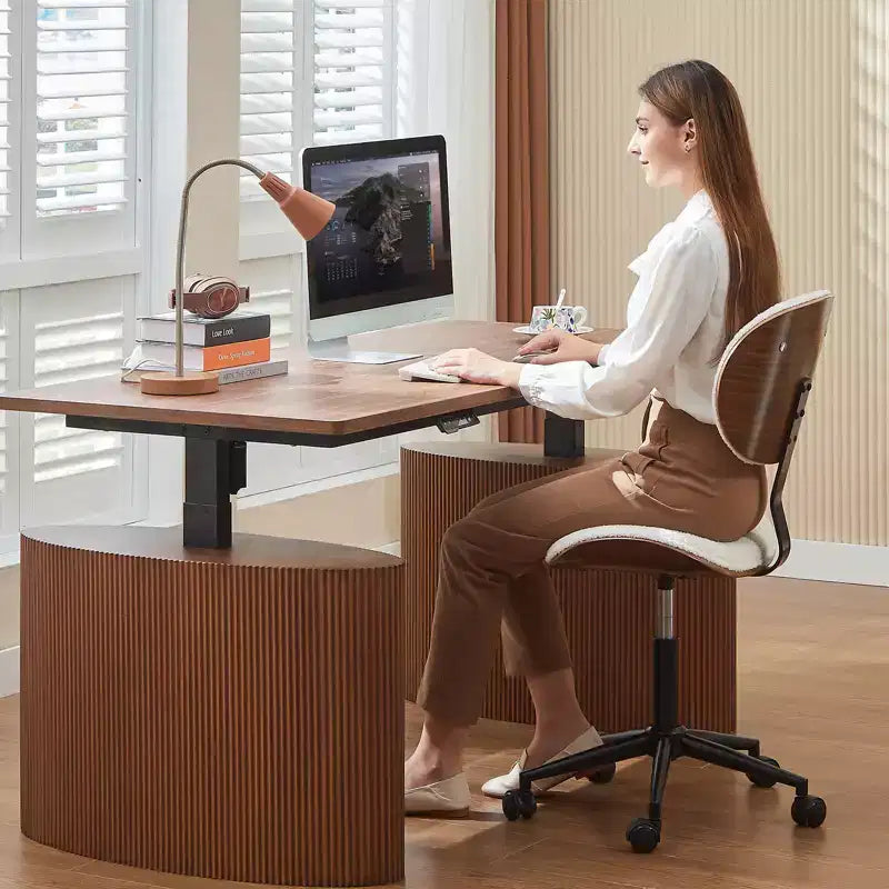 Sedia da scrivania ergonomica senza braccioli con supporto lombare, in pelle PU, regolabile in altezza