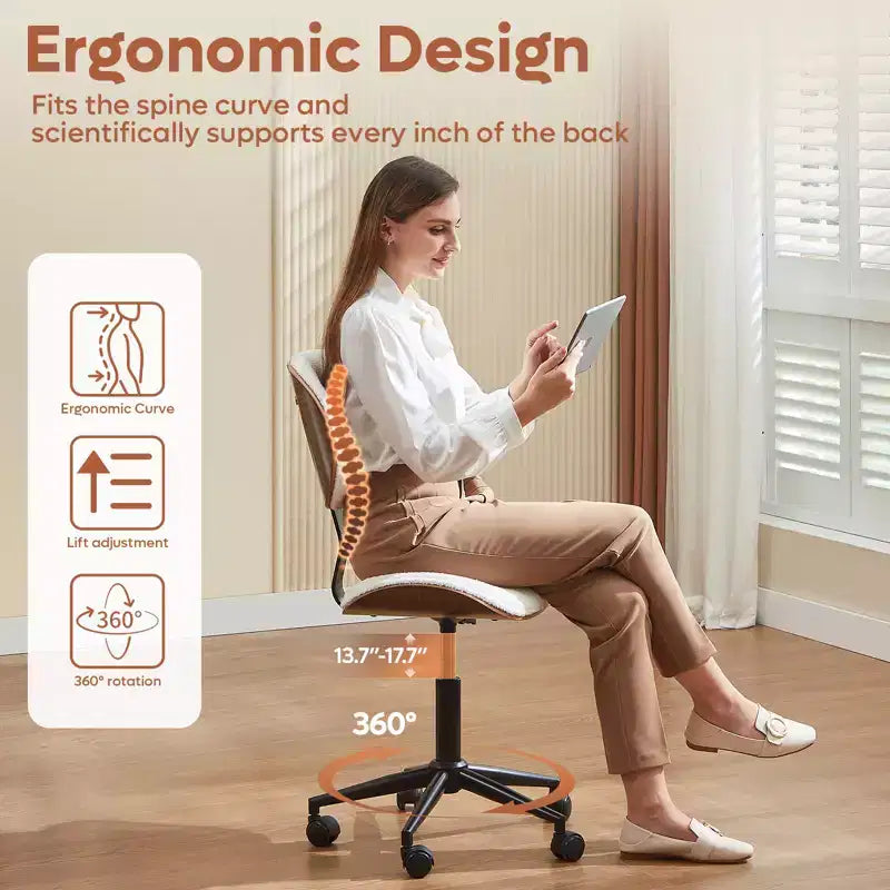 Sedia da scrivania ergonomica senza braccioli con supporto lombare, in pelle PU, regolabile in altezza