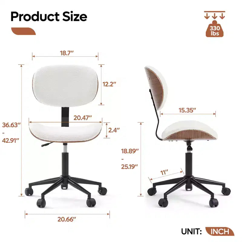 Sedia da scrivania ergonomica senza braccioli con supporto lombare, in pelle PU, regolabile in altezza