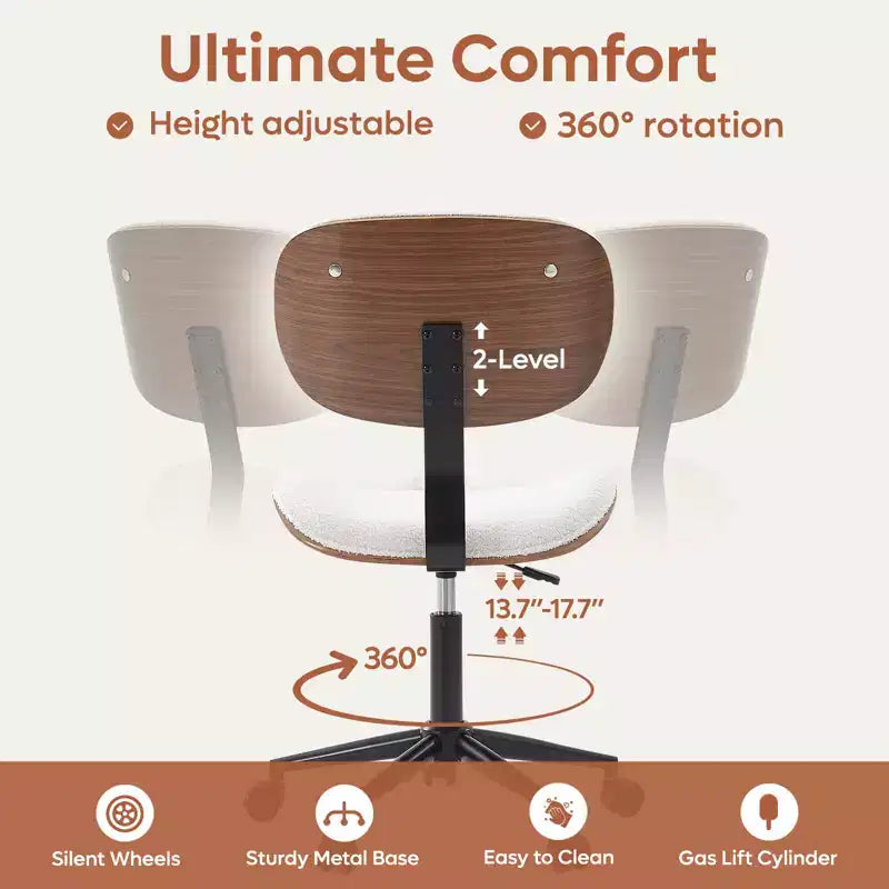 Sedia da scrivania ergonomica senza braccioli con supporto lombare, in pelle PU, regolabile in altezza