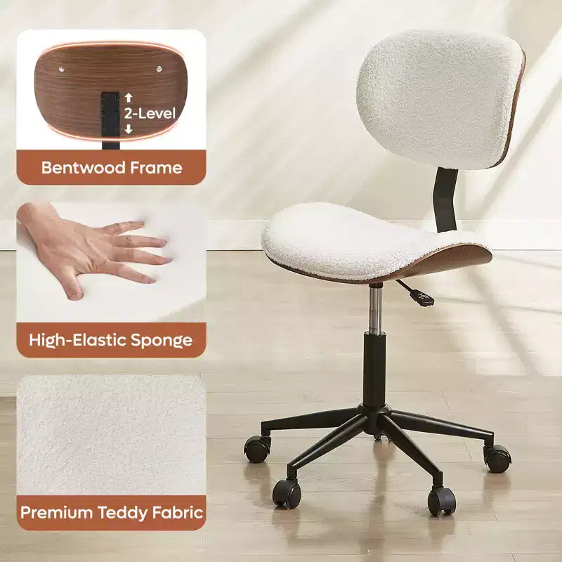 Sedia da scrivania ergonomica senza braccioli con supporto lombare, in pelle PU, regolabile in altezza
