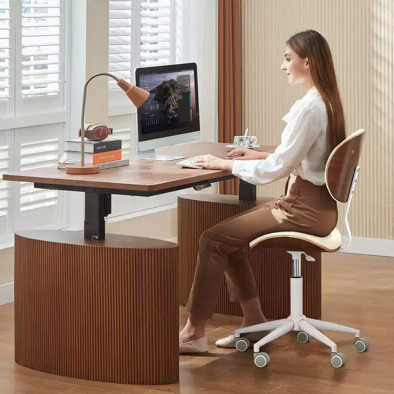 Sedia da scrivania ergonomica senza braccioli con supporto lombare, in pelle PU, regolabile in altezza