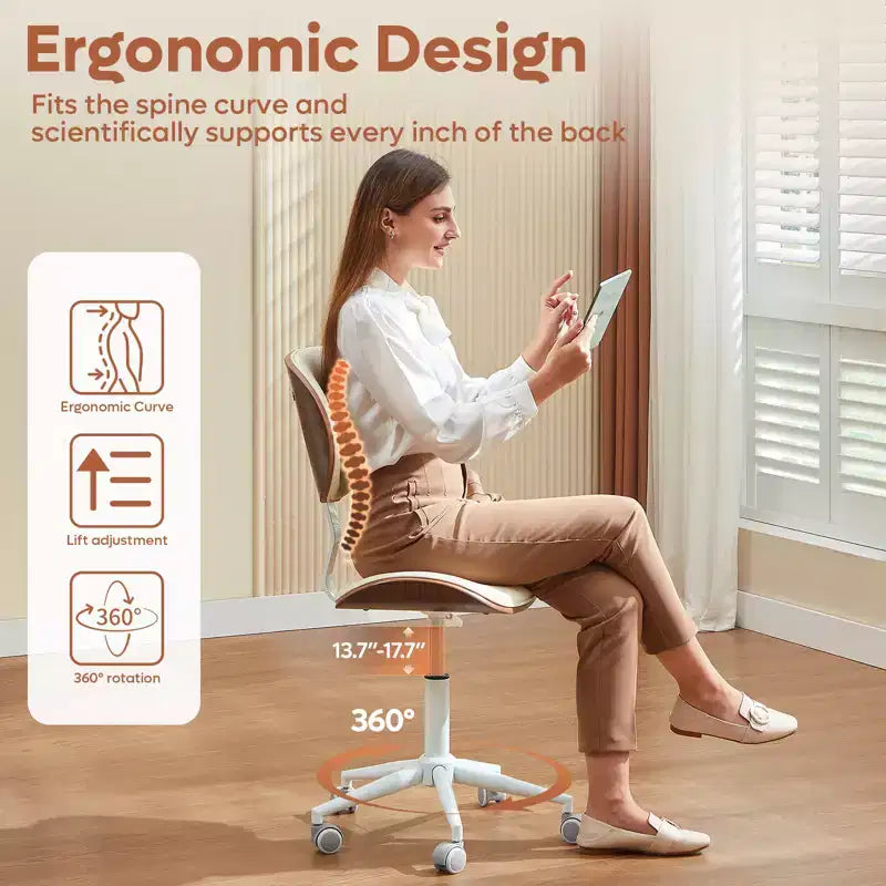 Sedia da scrivania ergonomica senza braccioli con supporto lombare, in pelle PU, regolabile in altezza