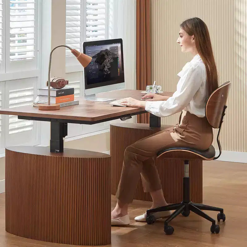 Sedia da scrivania ergonomica senza braccioli con supporto lombare, in pelle PU, regolabile in altezza
