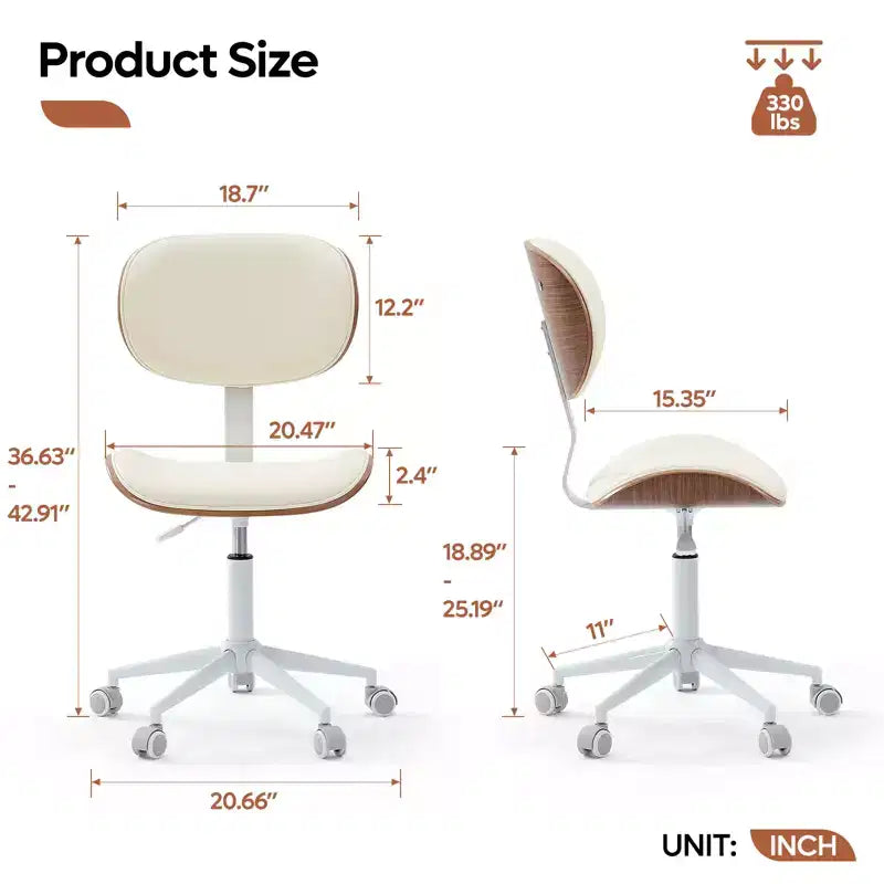 Sedia da scrivania ergonomica senza braccioli con supporto lombare, in pelle PU, regolabile in altezza