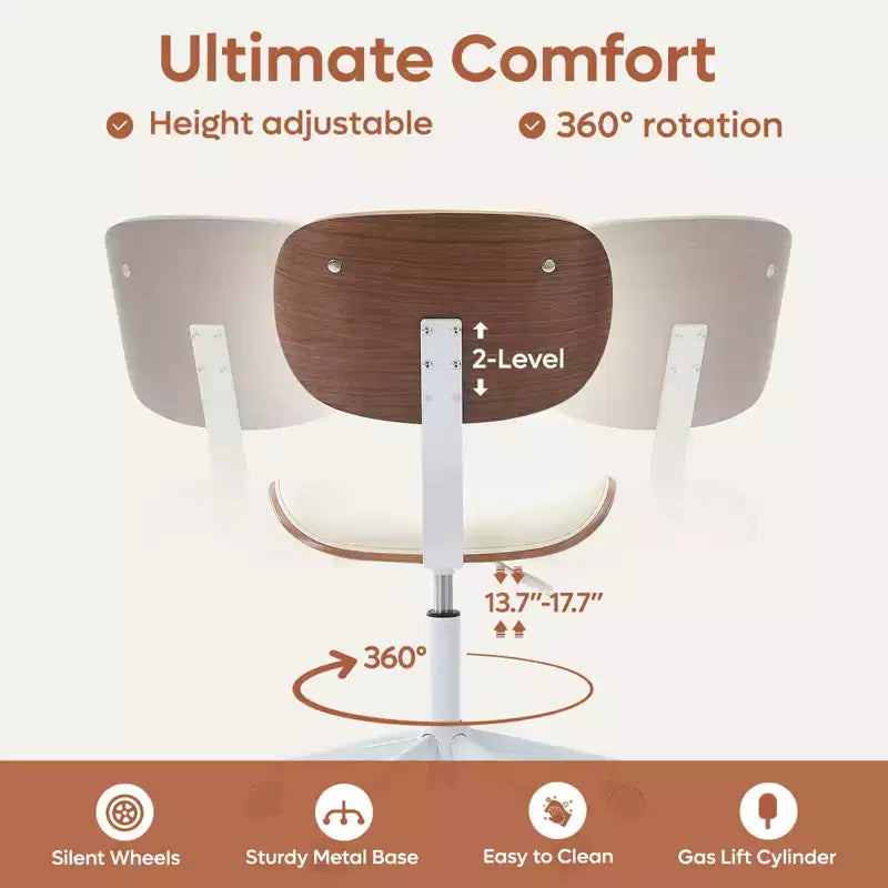 Sedia da scrivania ergonomica senza braccioli con supporto lombare, in pelle PU, regolabile in altezza