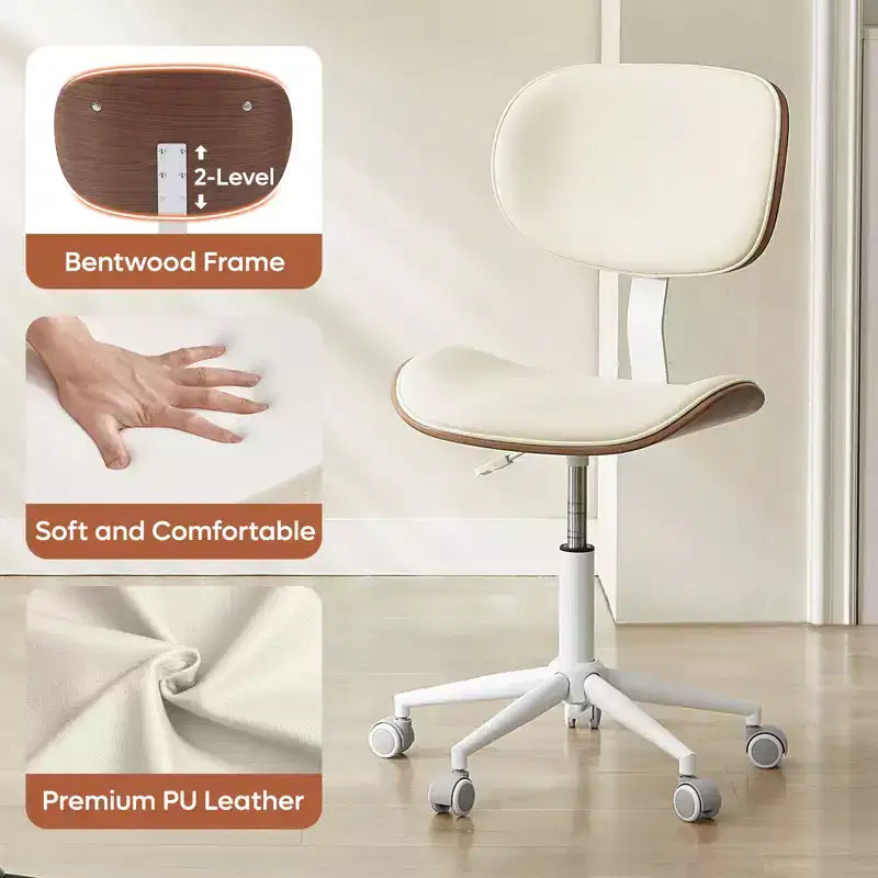 Sedia da scrivania ergonomica senza braccioli con supporto lombare, in pelle PU, regolabile in altezza
