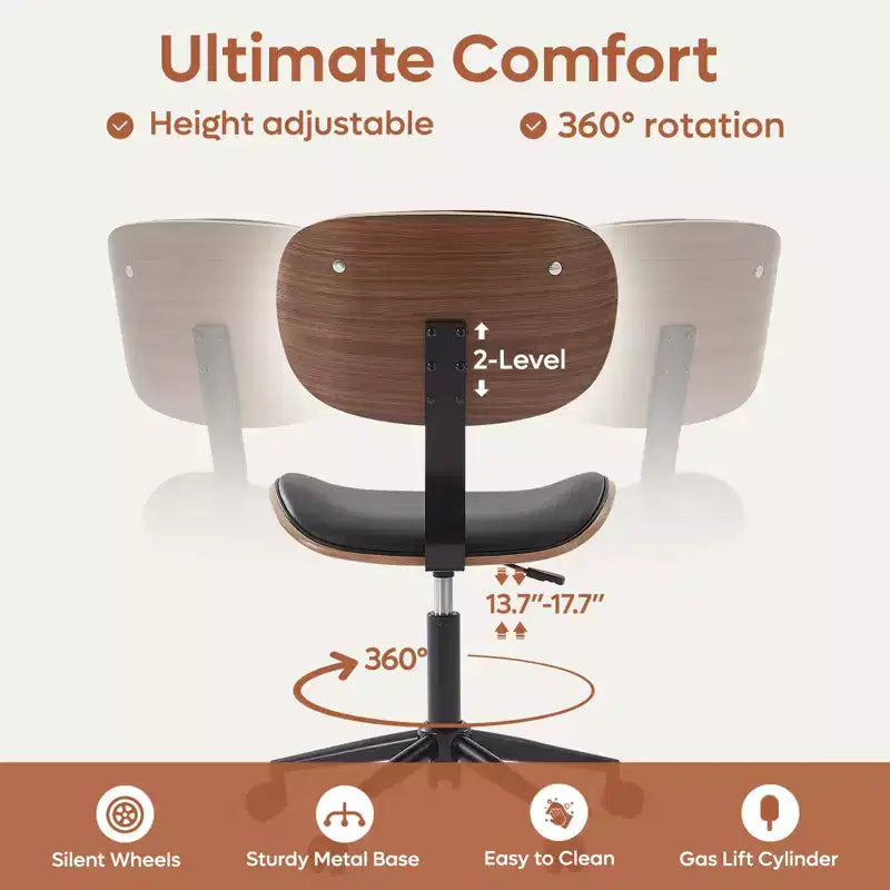 Sedia da scrivania ergonomica senza braccioli con supporto lombare, in pelle PU, regolabile in altezza