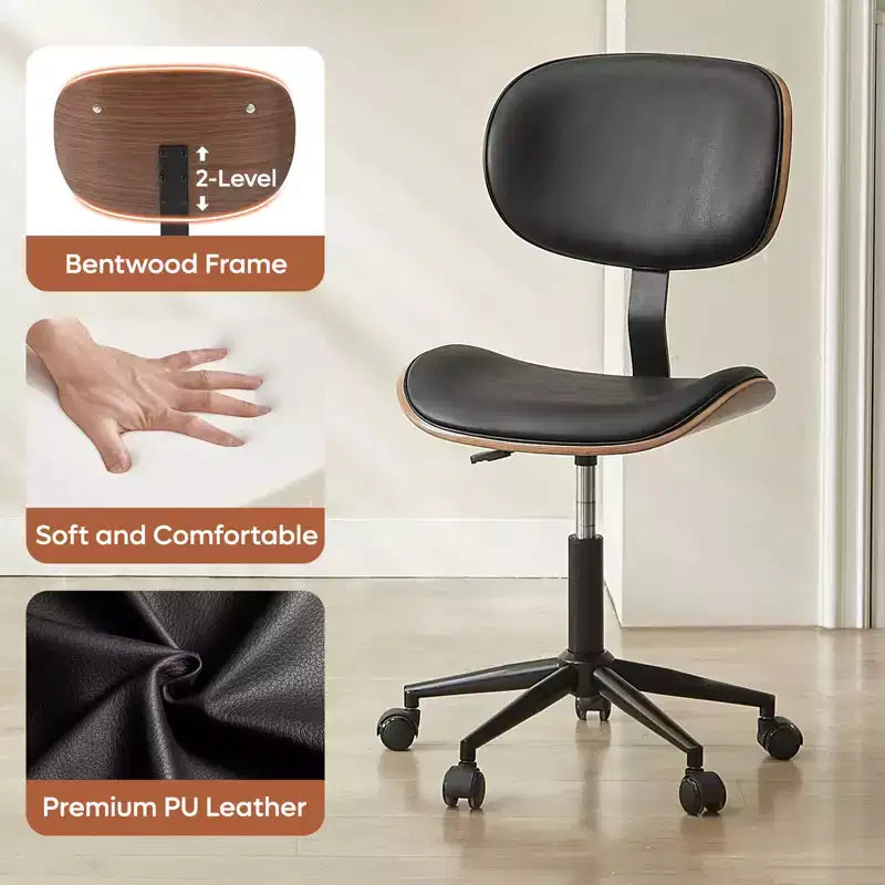 Sedia da scrivania ergonomica senza braccioli con supporto lombare, in pelle PU, regolabile in altezza