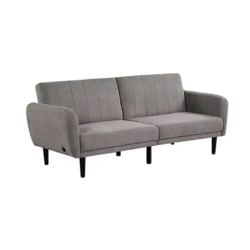 Divano Letto Futon Pieghevole, Grigio Chiaro, Schienale Trapuntato a Canali Stile Retrò