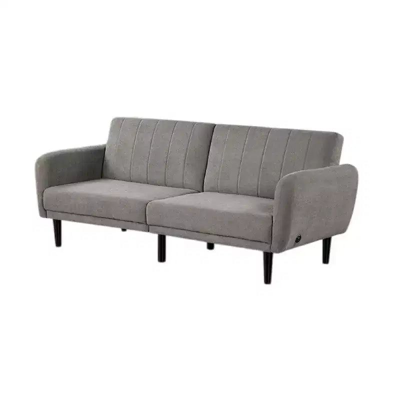 Divano Letto Futon Pieghevole, Grigio Chiaro, Schienale Trapuntato a Canali Stile Retrò