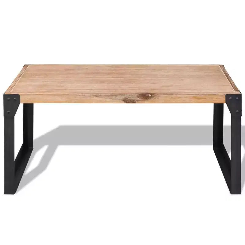 Tavolino da Caffè in Legno Massello di Acacia con Gambe in Acciaio, Stile Industriale, Marrone e Nero