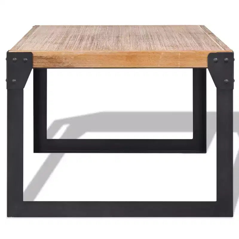 Tavolino da Caffè in Legno Massello di Acacia con Gambe in Acciaio, Stile Industriale, Marrone e Nero